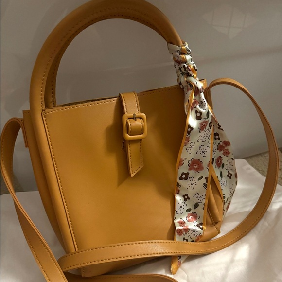 Miniso Handbags - Chic Mustard Mini Bag with Floral Scarf